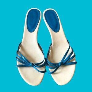 Cute blue dotted wedge heel sandals / shoes